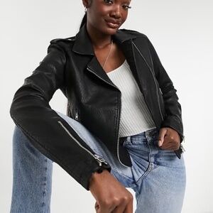 Topshop Faux Leather Biker Jacket Black 4P NWT!